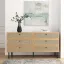 Oak and Rattan 6-Drawer Dresser with Adjustable Feet