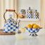 Regal Blue Check Stainless Steel Canister Set with Brass Accents