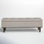 Elegant French Beige Tufted Storage Bench with Contrasting Wood Frame 54"