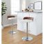 Adjustable White Upholstered Swivel Barstool with Wood Backrest