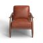 Mid-Century Modern Caramel Leather Gel Accent Chair with Wooden Arms