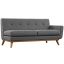 Sloping Curves Gray Fabric Tufted Loveseat with Solid Wood Legs