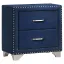 Pacific Blue Velvet Upholstered 2-Drawer Nightstand with Nailhead Trim