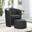 Sleek Black Barrel Faux Leather Armchair with Self-Storage Ottoman