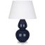 Midnight Blue Double Gourd Ceramic Table Lamp with Ivory Shade