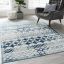 Ivory and Blue Trellis Synthetic 8' x 10' Easy-Care Area Rug