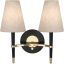 Elegant Ebony and Brass Dimmable Wall Sconce with Natural Linen Shade