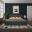 Navy Blue King Linen Upholstered Storage Bed with Tufted Headboard