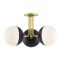 Aged Brass & Black 3-Light Globe Semi Flush with Opal Glossy Glass
