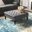 Isabelle Charcoal Linen 35" Square Tufted Ottoman with Nailhead Trim