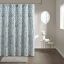 Aqua and Silver Damask Jacquard Fabric Shower Curtain