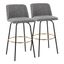 Toriano Gray Upholstered Swivel Barstools with Gold Footrest, Set of 2