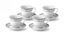 Elegant Silver Floral Porcelain Tea Cups and Saucers Set, 8 oz, Set of 4