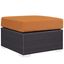 Versatile Espresso Orange Outdoor Ottoman with Synthetic Rattan Weave