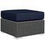 Navy Square Sunbrella Fabric Outdoor Ottoman with Synthetic Rattan