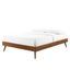 Mid-Century Walnut Wood King Platform Bed with Upholstered Headboard