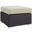Beige Rattan Square Outdoor Ottoman with Powder-Coated Frame
