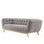 Elegant Tufted Light Gray Velvet Sofa with Brushed Gold Legs