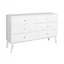 White Mid-Century 6-Drawer Double Dresser with Brass Knobs