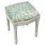 Paisley Aqua Linen Antique White Vanity Stool