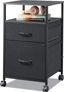 Black Fabric and Steel 2-Drawer Mobile File Cabinet with Shelf