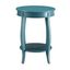 Teal Round Wooden Aberta Side Table with Stylized Legs and Shelf