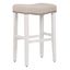 Beige Upholstered Backless Saddle Bar Stool with Nail Head Trim