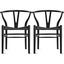 Black Wishbone Solid Wood Armchairs with Woven Seat, Set of 2