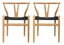 Natural Wood Wishbone Armchair with Black Woven Seat, Set of 2