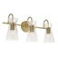 Mila Aged Brass 3-Light Vanity with Half-Crackle Glass Shades