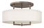 Brushed Bronze 26" Drum Semi-Flush Mount with Off-White Linen Shade