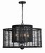 Matte Black Drum Filigree 4-Light Chandelier