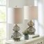 Gray Glass Table Lamp Set with White Drum Shade