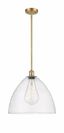 Bristol Glass Elegance 16" Satin Gold Pendant with Seedy Glass