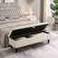 Beige 59" Upholstered Storage Ottoman Bench with Dark Wood Legs