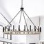 Driftwood 24-Light Black and Beige Wagon Wheel Chandelier