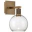 Antique Brushed Brass Dimmable Wall Sconce with Clear Globe