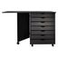 Black Solid Wood 7-Drawer Drop Leaf Roll Cart Desk