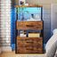 Rustic Brown 3-Drawer Nightstand with LED Lights and Charging Station