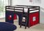 Espresso Pine Twin Loft Bed with Blue and Red Tent