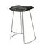 Gray Leather and Iron Backless Counter Stool with Channel Tufting