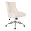 Amelia White Fabric Armless Swivel Office Chair with Chrome Base