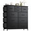 Black 10-Drawer Vertical Dresser with Side Pockets and Hooks