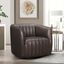 Espresso Geometric Leather Swivel Barrel Accent Chair