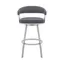 Gray Faux Leather and Silver Metal Swivel Bar Stool