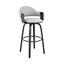 Gray Faux Leather and Black Wood Swivel Bar Stool