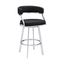 Dione Brushed Stainless Steel and Black Faux Leather 30" Swivel Bar Stool