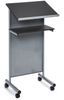 Black and Silver Metal Wheeled Lectern with Storage Shelves