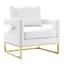 Elegant White Bonded Leather Handcrafted Accent Chair with Golden Base