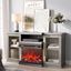 Gray 57" TV Stand with Electric Fireplace and Glass Cabinets